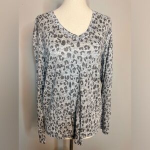 NWT sz S Rails Sami linen blend V neck leopard grey long sleeve top